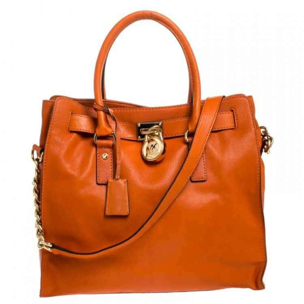 MICHAEL Kors MK Designer Orange Leather Hamilton Tote Purse Handbag Crossbody